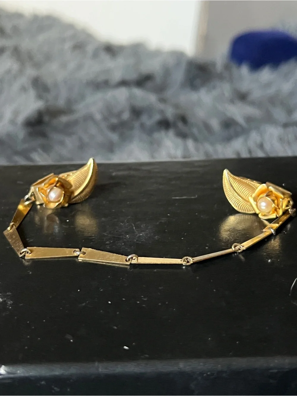 Vintage Gold Floral Pearl Accent Sweater Guard - Women's Jewelry